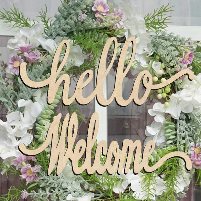Creaides Hello Welcome Wood Sign Cutout Wooden Letter Sign DIY Block Words Decorative Signs for Wreath Home Door Wall Art Decoration - Image 5